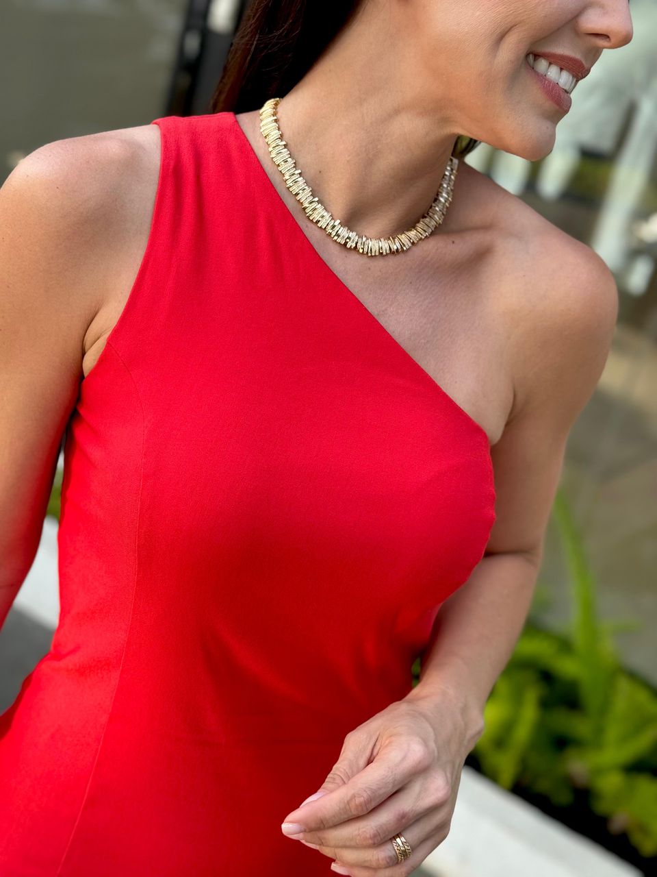 Vestido Curto Nula Manga Romana Vermelho