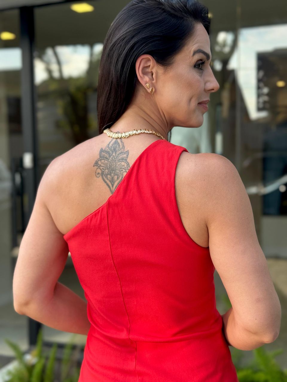 Vestido Curto Nula Manga Romana Vermelho