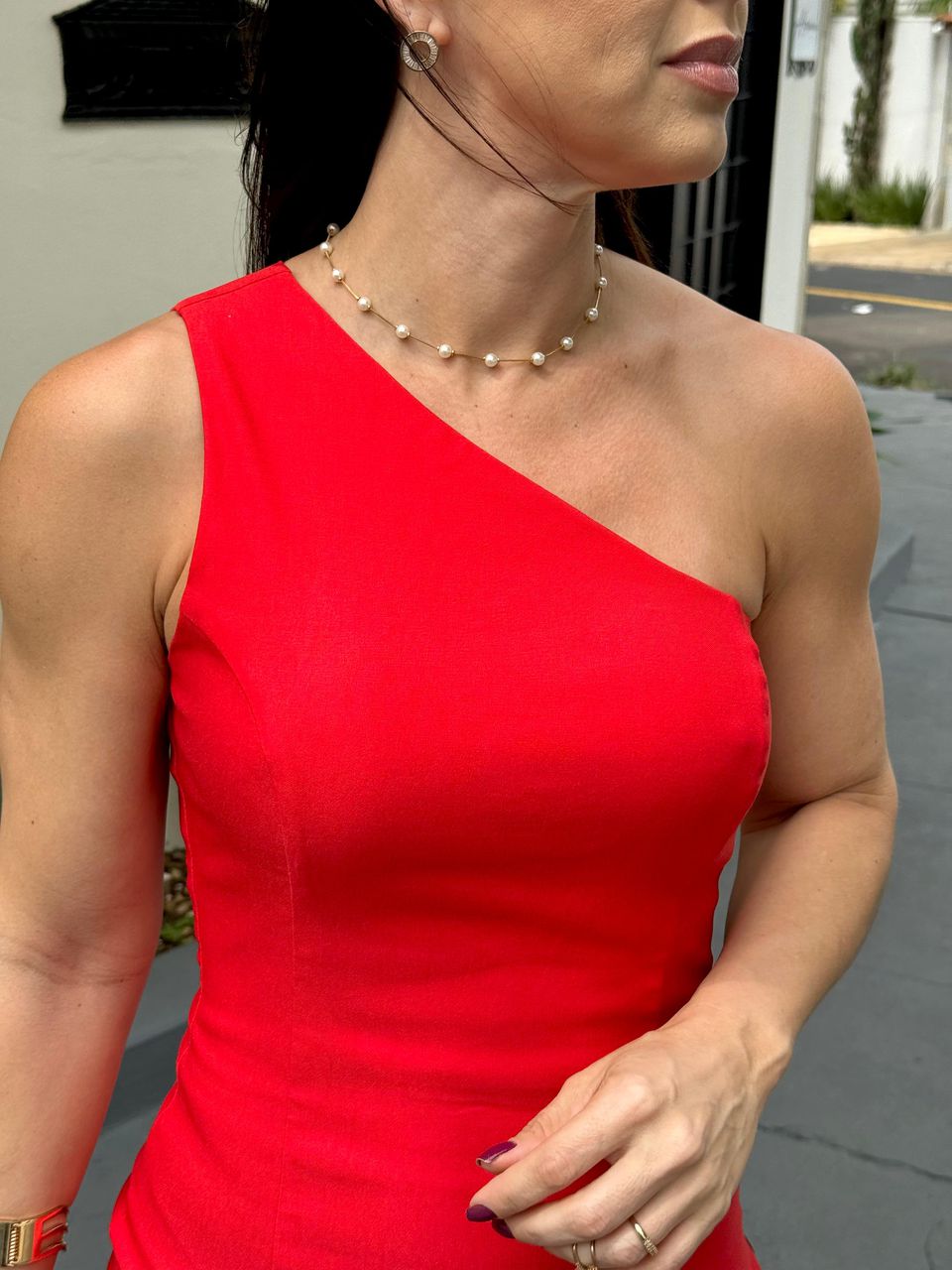 Vestido Curto Nula Manga Romana Vermelho