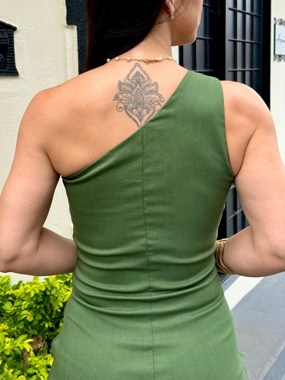 Vestido Curto Nula Manga Romana Verde Militar