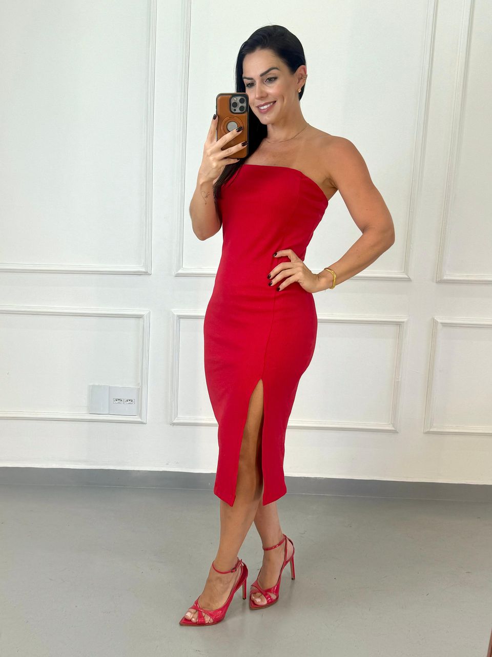 Vestido Midi Tomara Que Caia Safira Vermelho - Arpaia