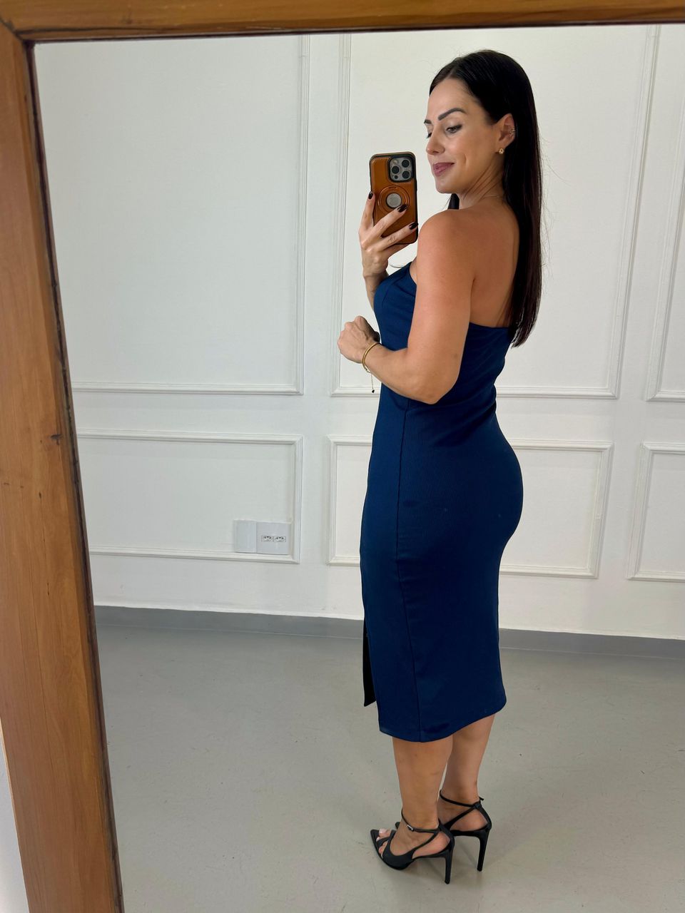 Vestido Midi Tomara Que Caia Safira Azul Marinho