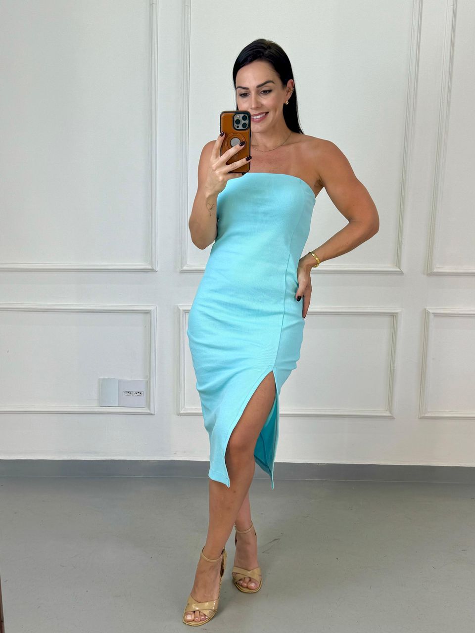 Vestido Midi Tomara Que Caia Safira Azul Piscina - Arpaia