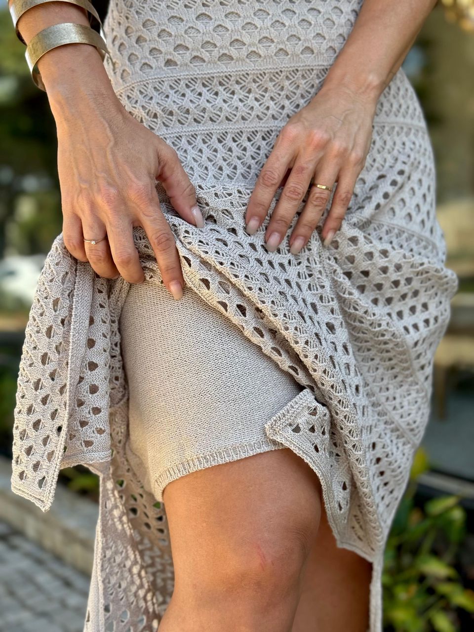 Vestido Tricô Modal Longo Cinza Veneza