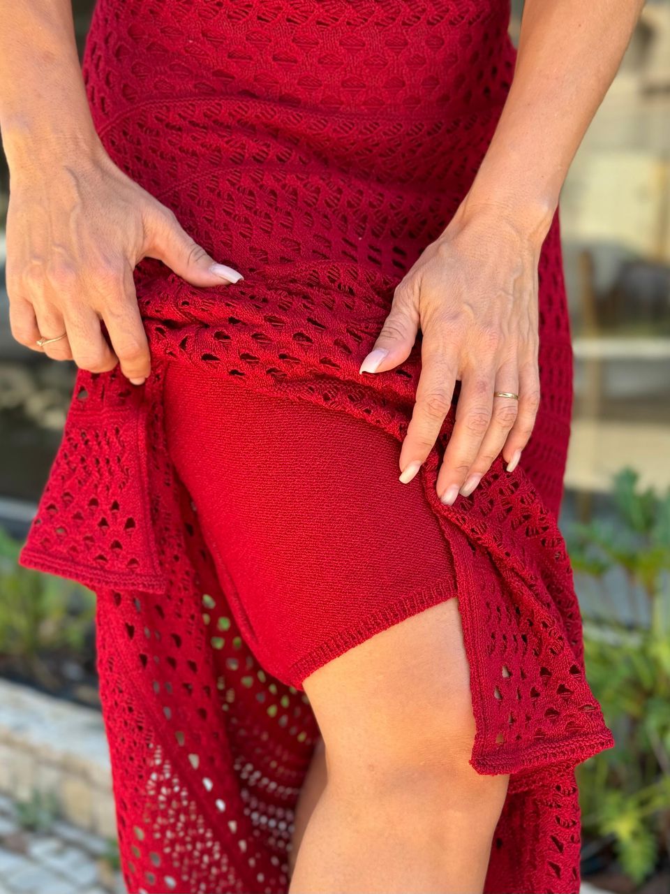 Vestido Tricô Modal Longo Vermelho Veneza