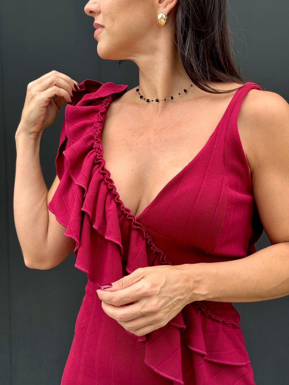 Vestido Tubinho Babados Verônica Cabernet