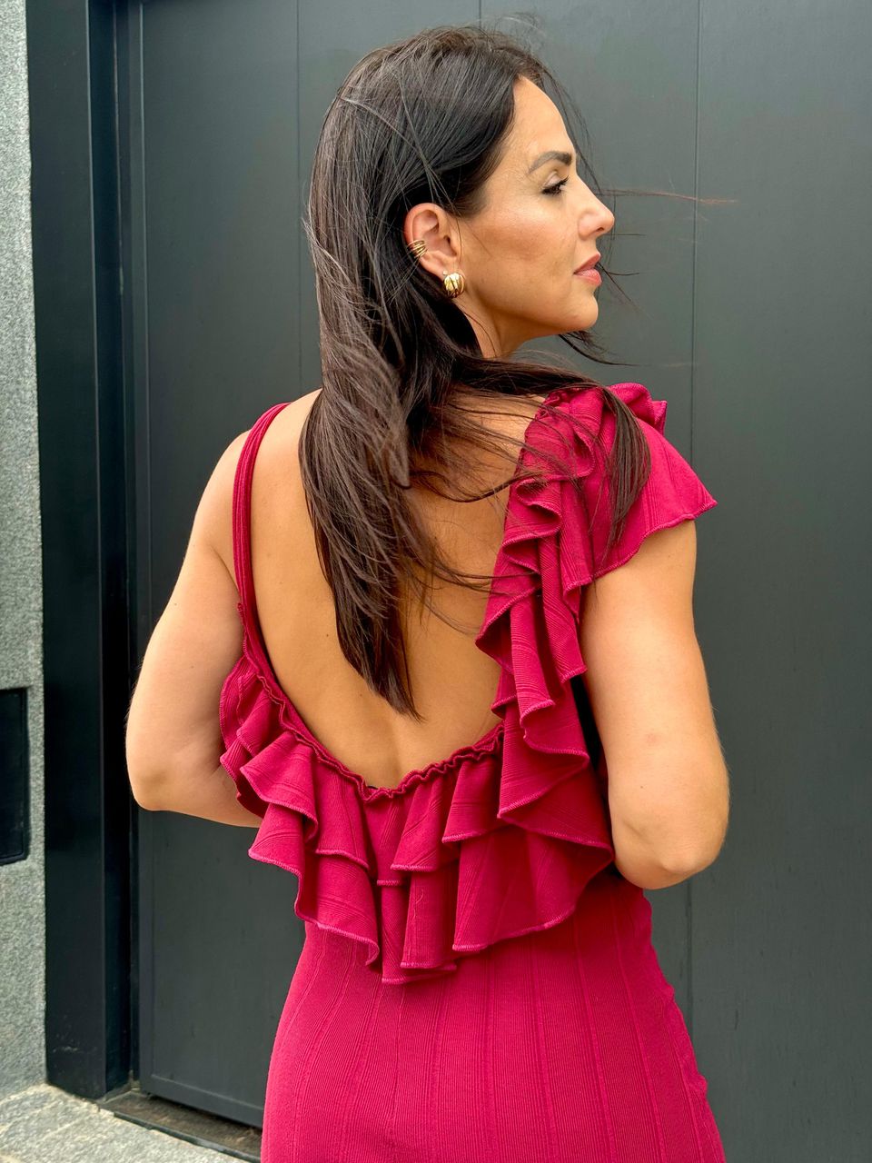 Vestido Tubinho Babados Verônica Cabernet