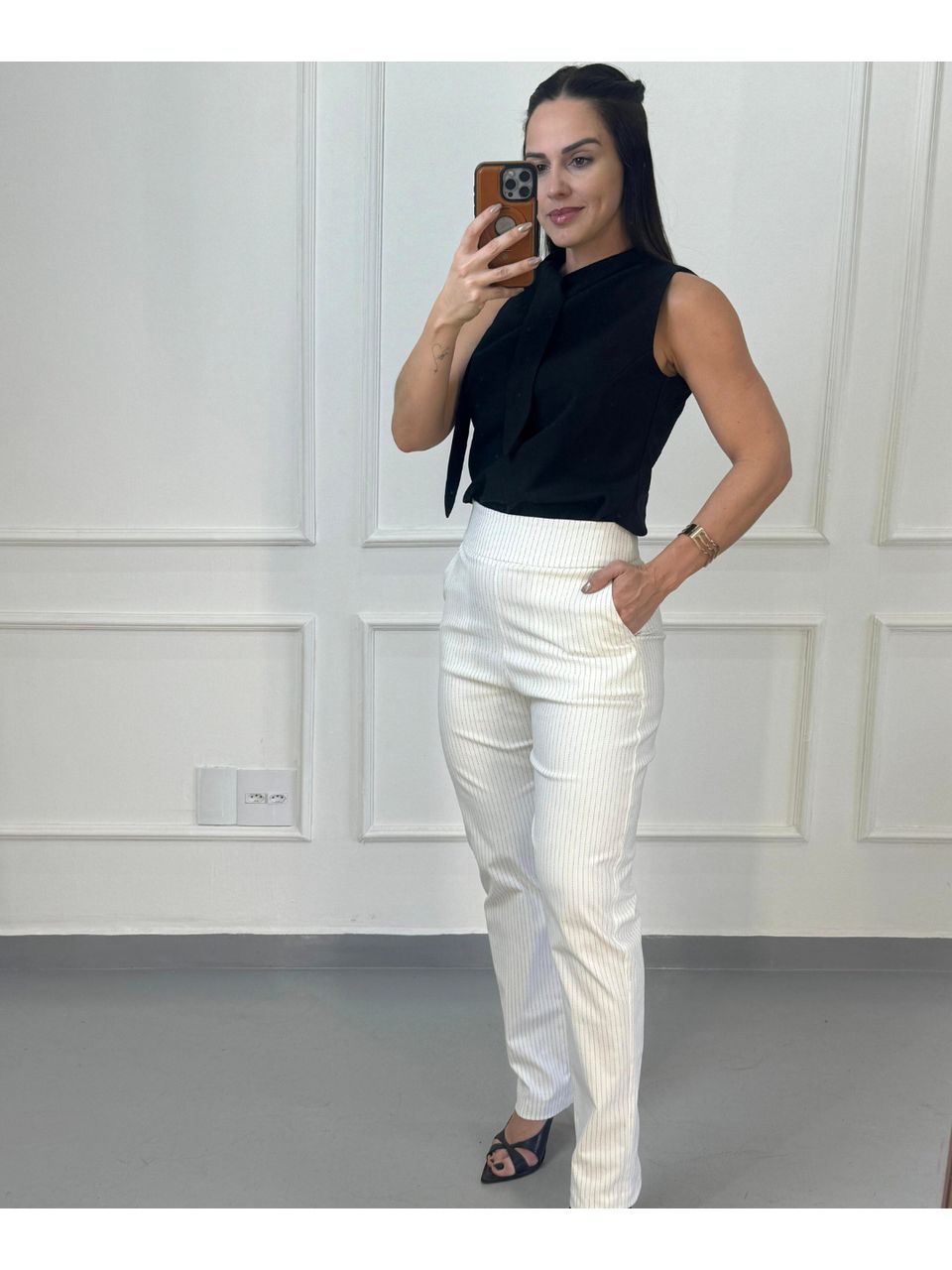 Calça Alfaiataria Risca De Giz Milão Off White