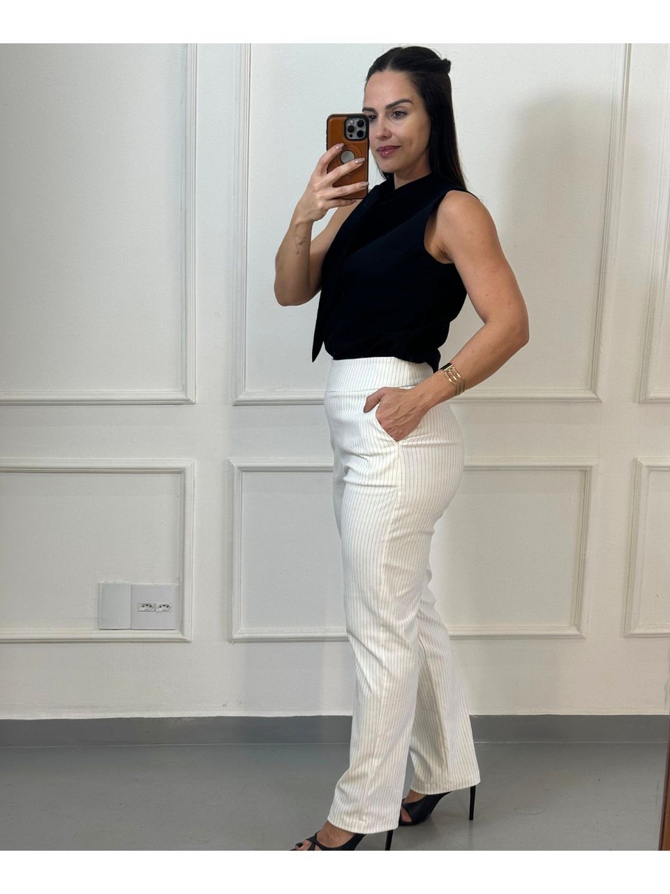 Calça Alfaiataria Risca De Giz Milão Off White