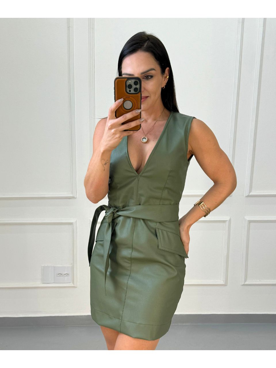 Vestido Courino Miranda Verde Militar - Arpaia