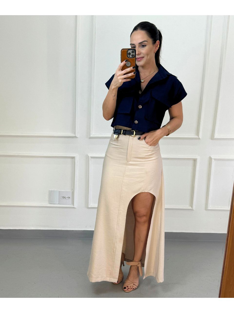 Cropped Cargo Nati Azul Marinho
