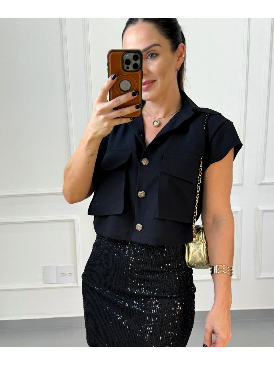 Cropped Cargo Nati Preto - Arpaia