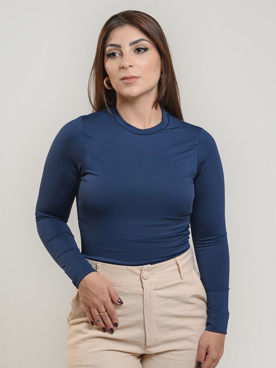 Blusa Bia Manga Longa Azul - BRUVI