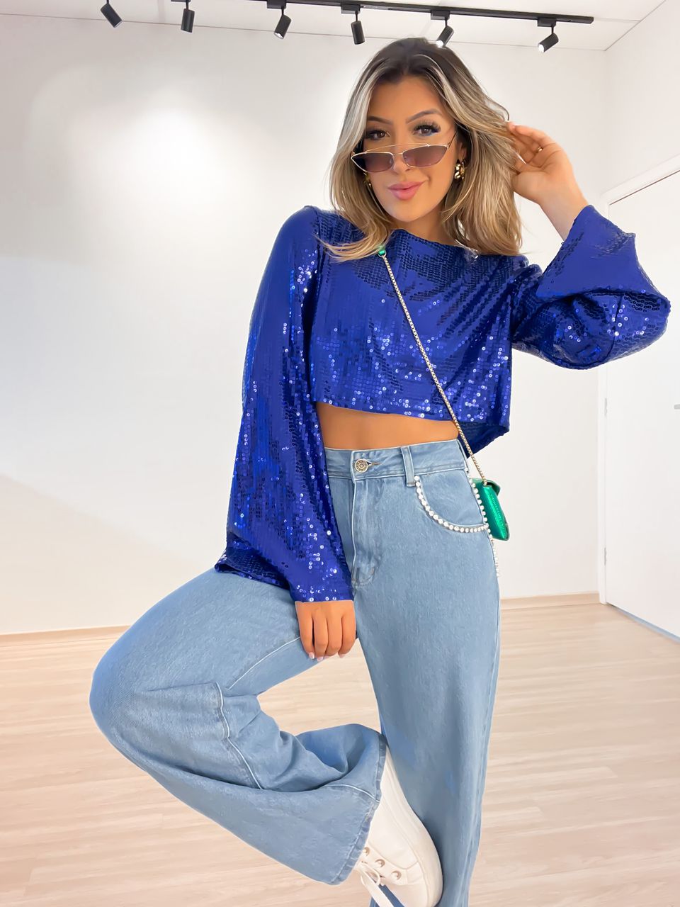 BLUSA CF PAETÊ azul
