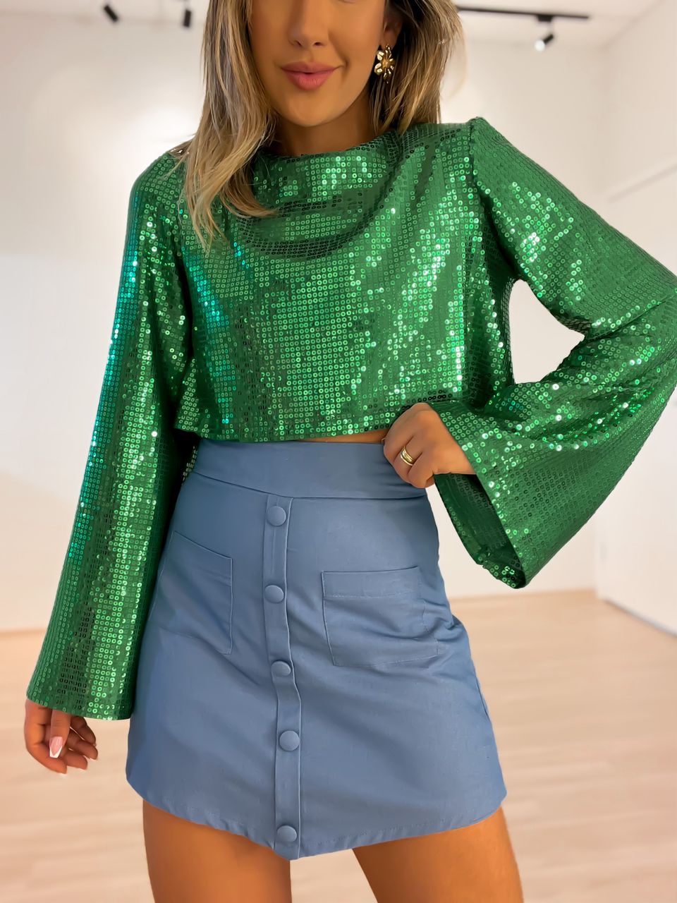 BLUSA CF PAETÊ verde