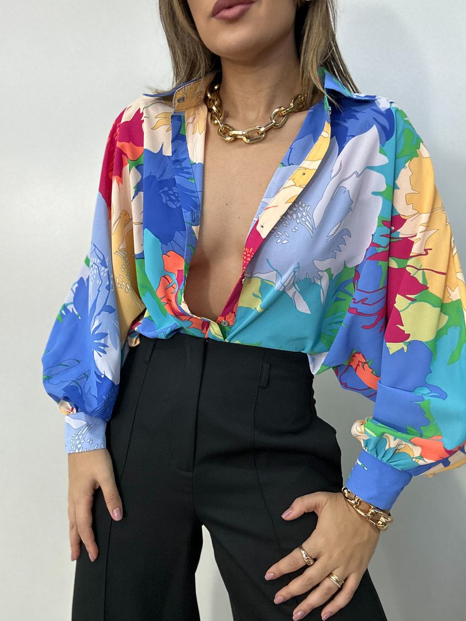 CAMISA AMARRAÇÃO ESTAMPADA AZUL - 0043770109 - CAROLLA FERRARO