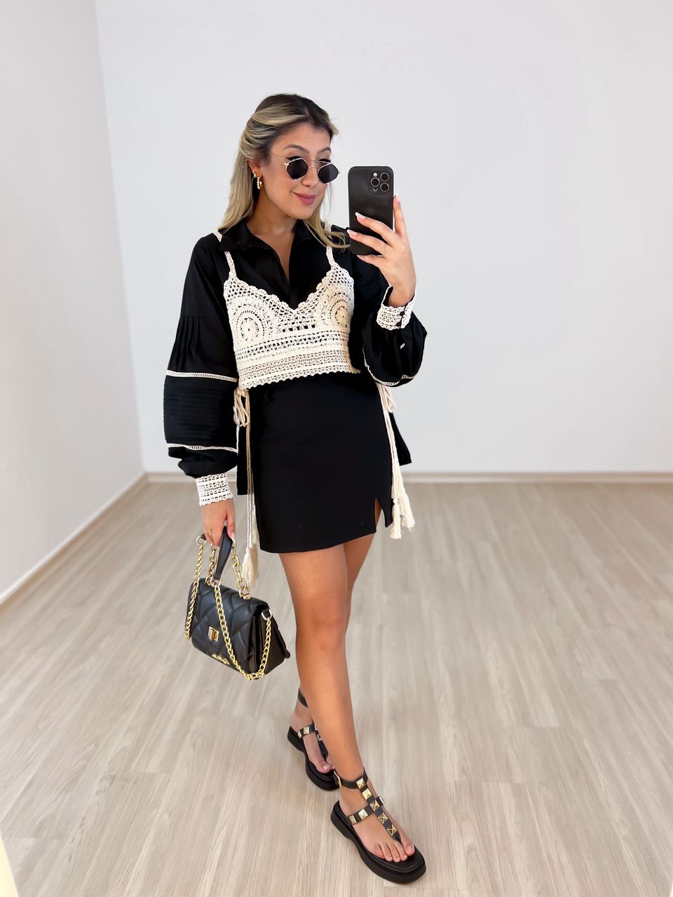 CAMISA TOP CROCHÊ Preta