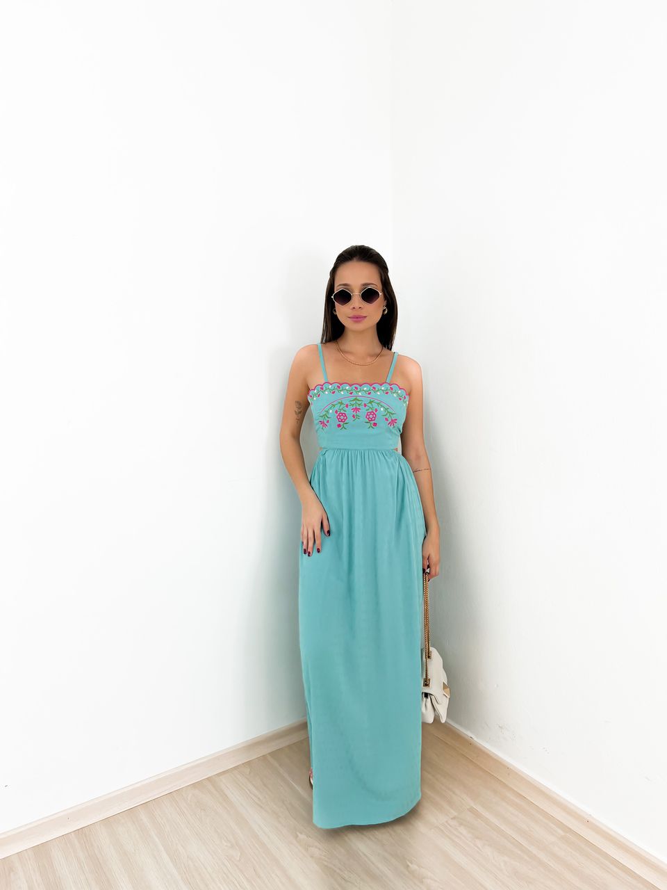 VESTIDO LAVINIA BORDADO AZUL - 0042930109 - CAROLLA FERRARO