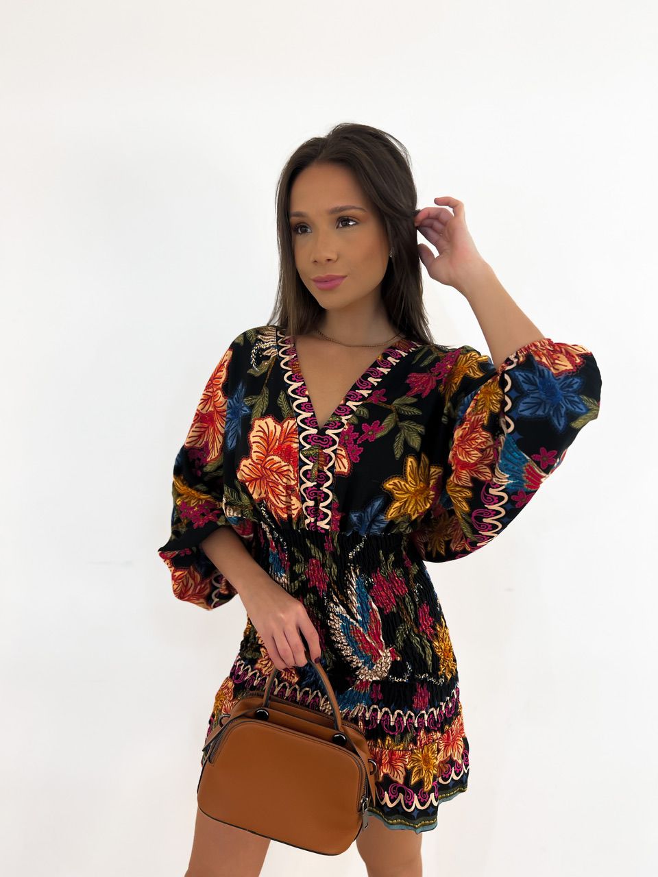 VESTIDO CAROL LASTEX ESTAMPADO PRETO - 0043020032 - CAROLLA FERRARO