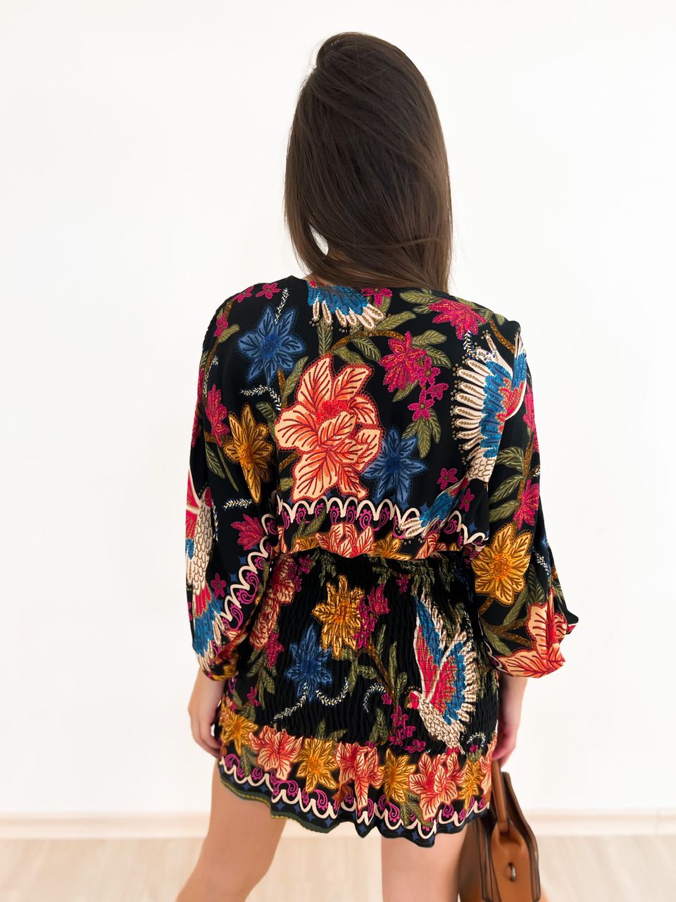 VESTIDO CAROL LASTEX ESTAMPADO PRETO