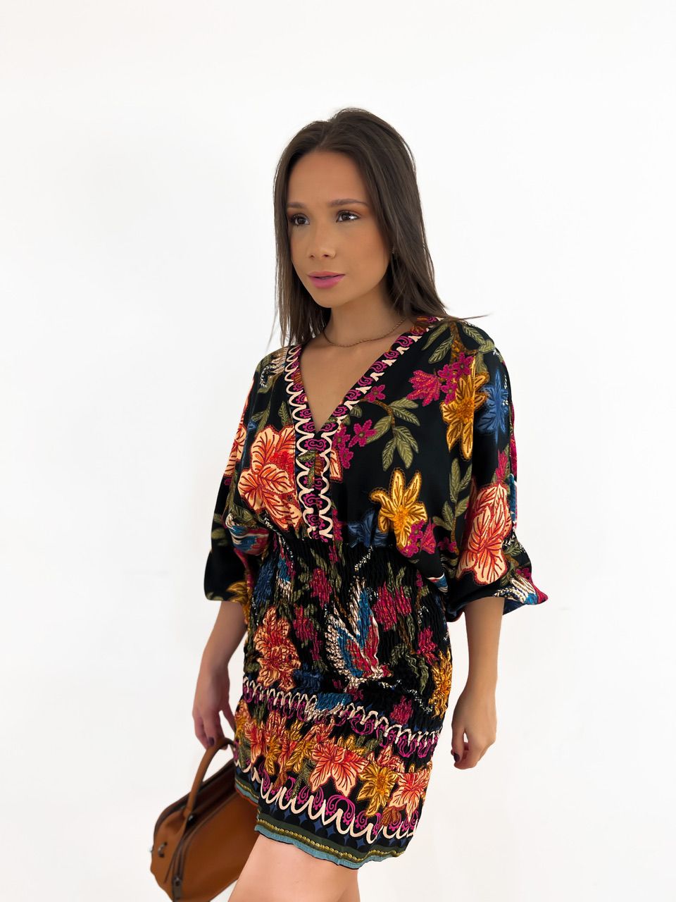 VESTIDO CAROL LASTEX ESTAMPADO PRETO