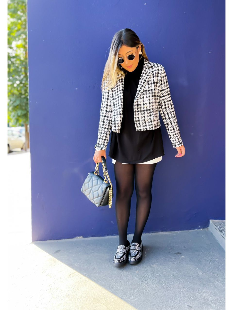 BLAZER EMILI CURTO XADREZ preto