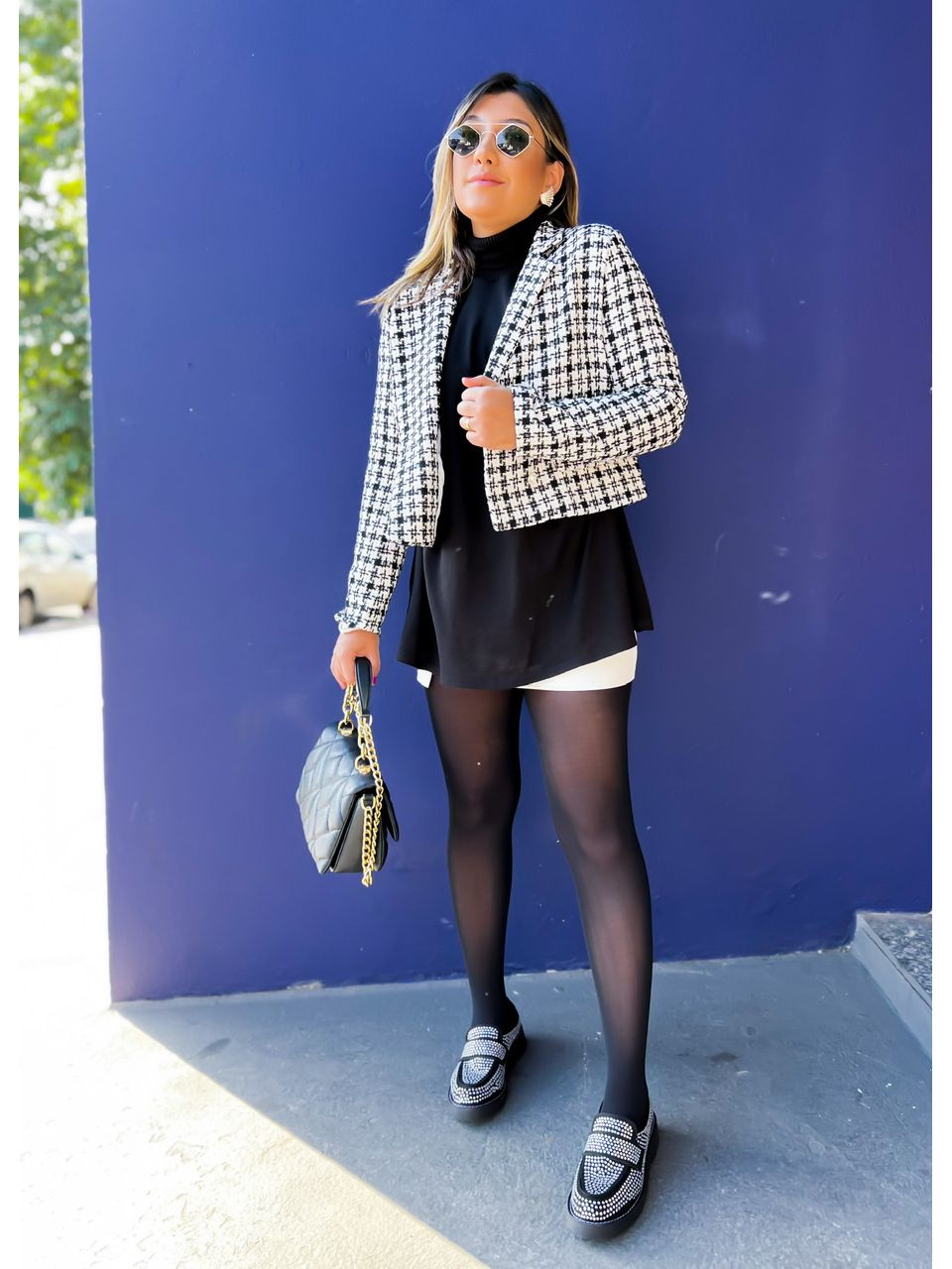BLAZER EMILI CURTO XADREZ preto
