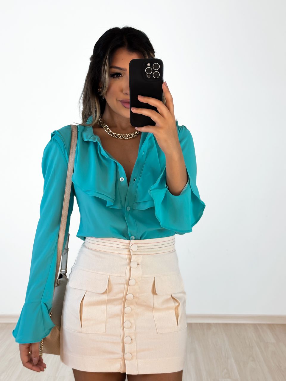 CAMISA LORRAINE BABADOS VERDE AGUA - 0042900121 - CAROLLA FERRARO