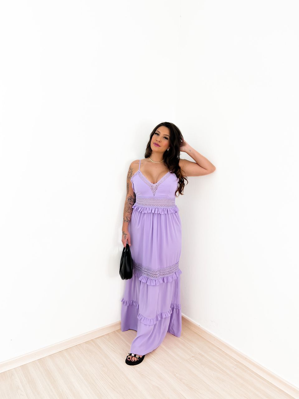 VESTIDO MICAELE RENDA LILAS