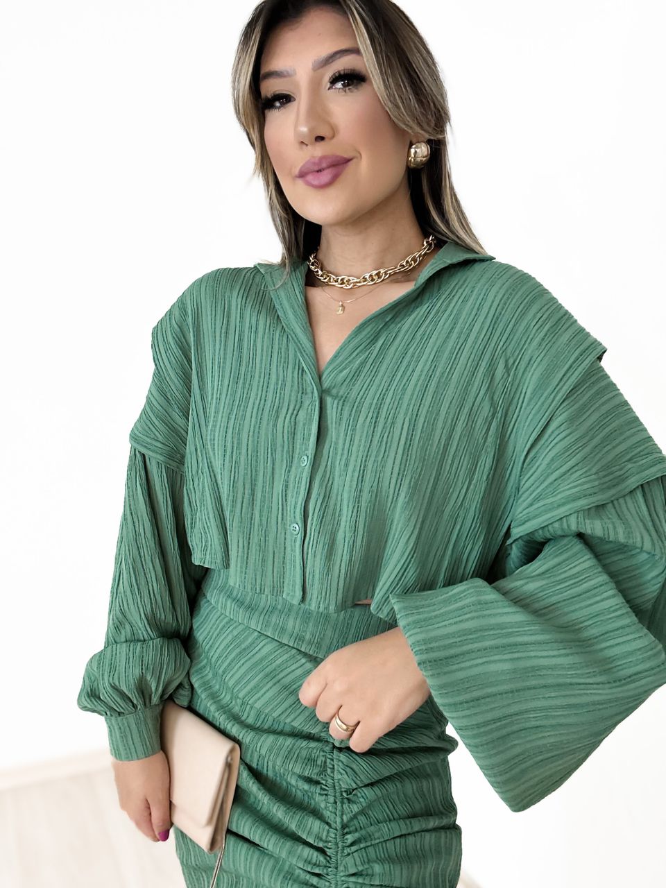 camisa cropped cf over verde - 0042320014 - CAROLLA FERRARO