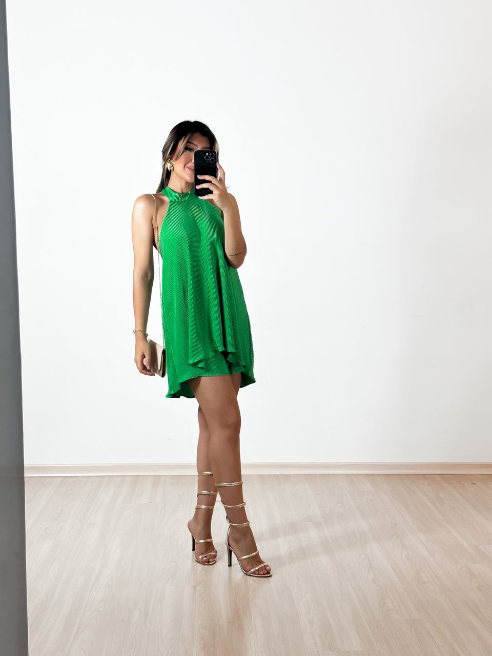 VESTIDO PLISSADO GOLA verde