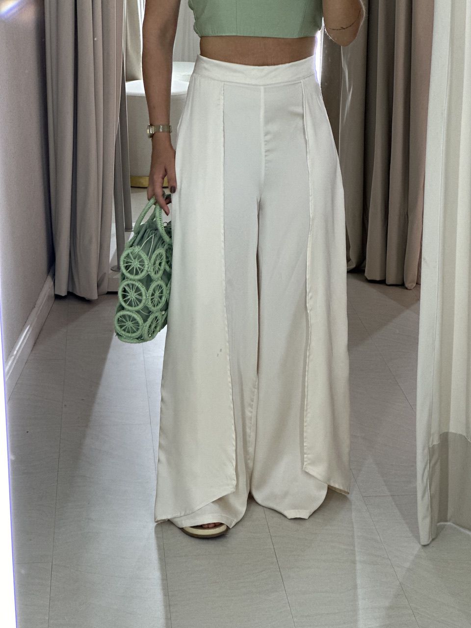 CALÇA SOFIA ACETINADA Marfim - 0056240056 - CAROLLA FERRARO