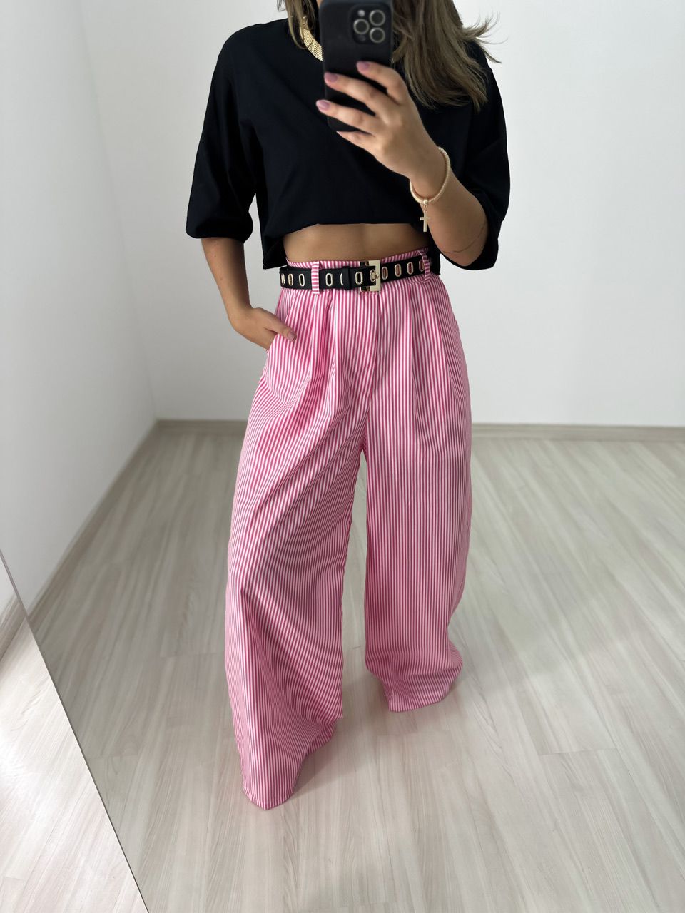 CALÇA ARIEL LISTRADA ROSA