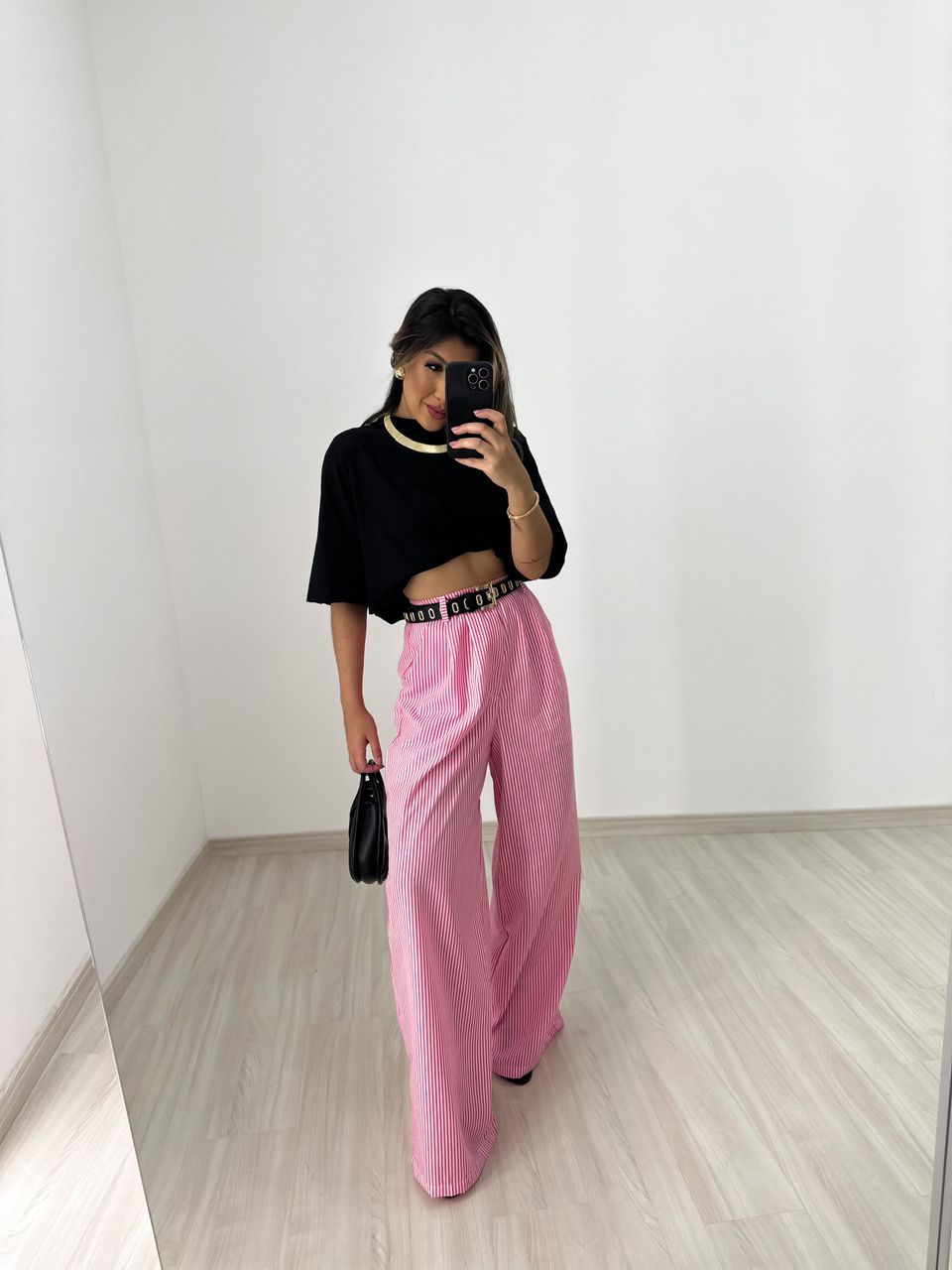 CALÇA ARIEL LISTRADA ROSA