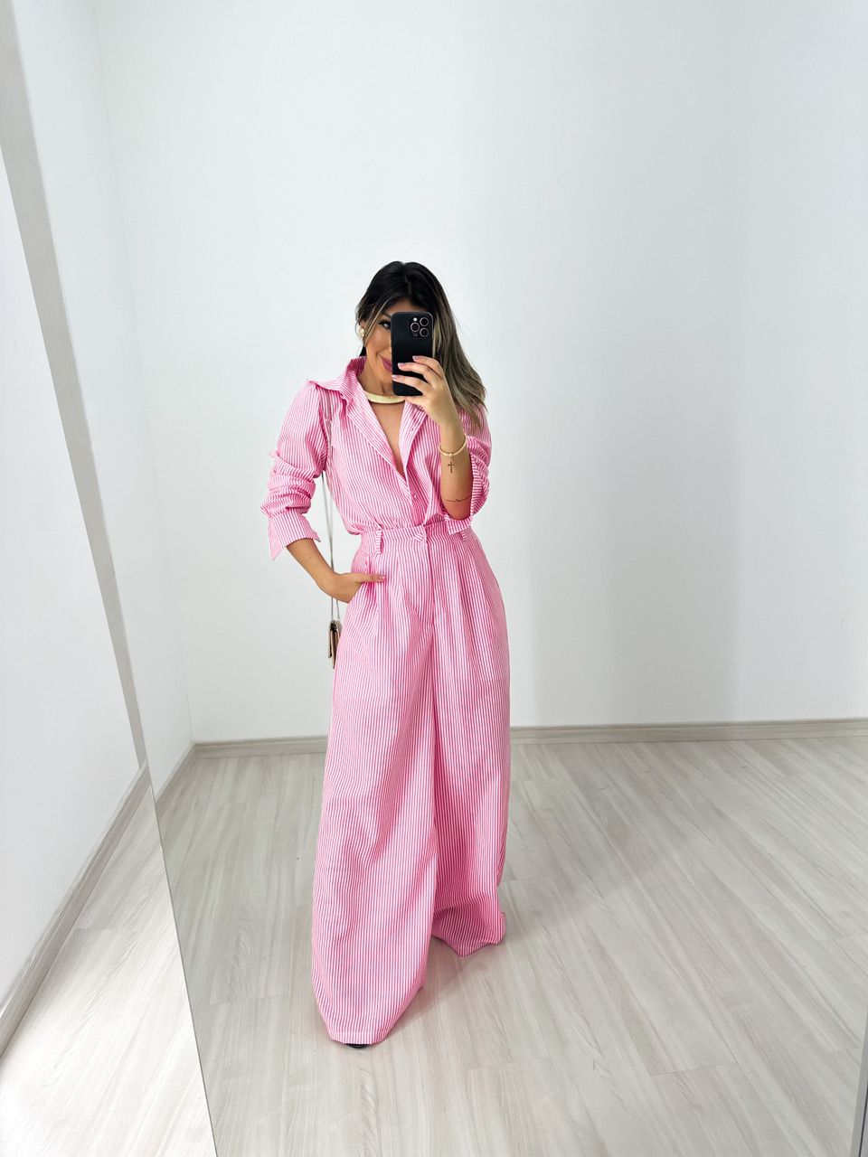 CALÇA ARIEL LISTRADA ROSA
