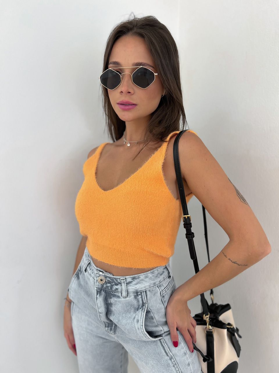 CROPPED PELINHOS LARANJA - 0041540068 - CAROLLA FERRARO