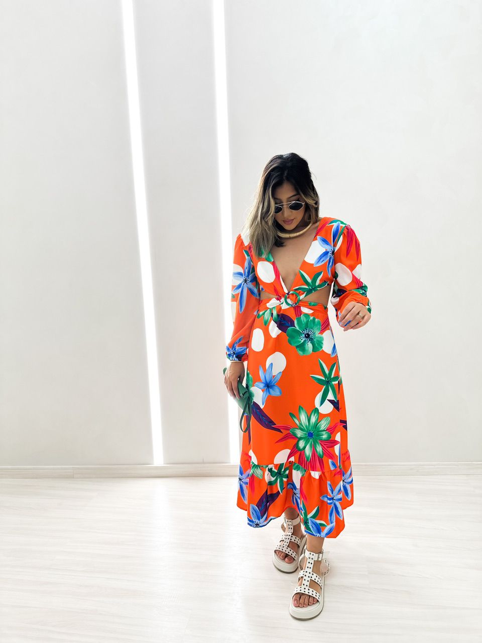 VESTIDO DAIANE FLORAL LARANJA
