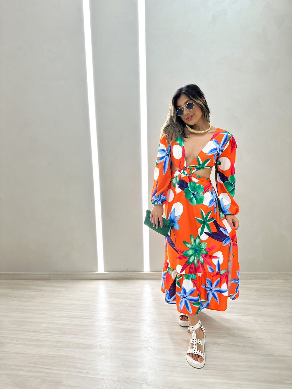 VESTIDO DAIANE FLORAL LARANJA - 0043930068 - CAROLLA FERRARO