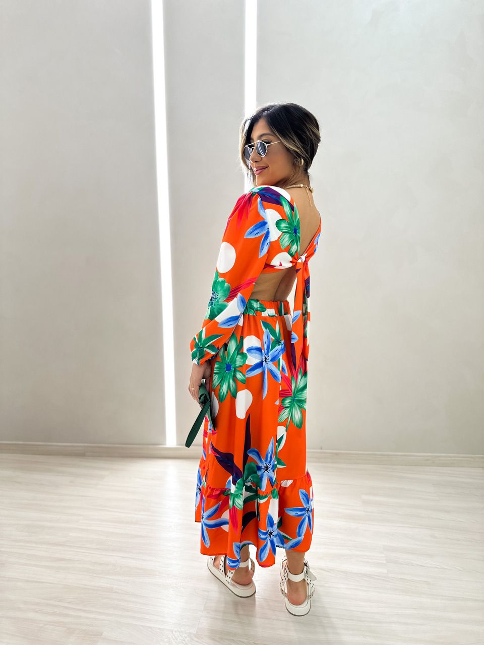 VESTIDO DAIANE FLORAL LARANJA