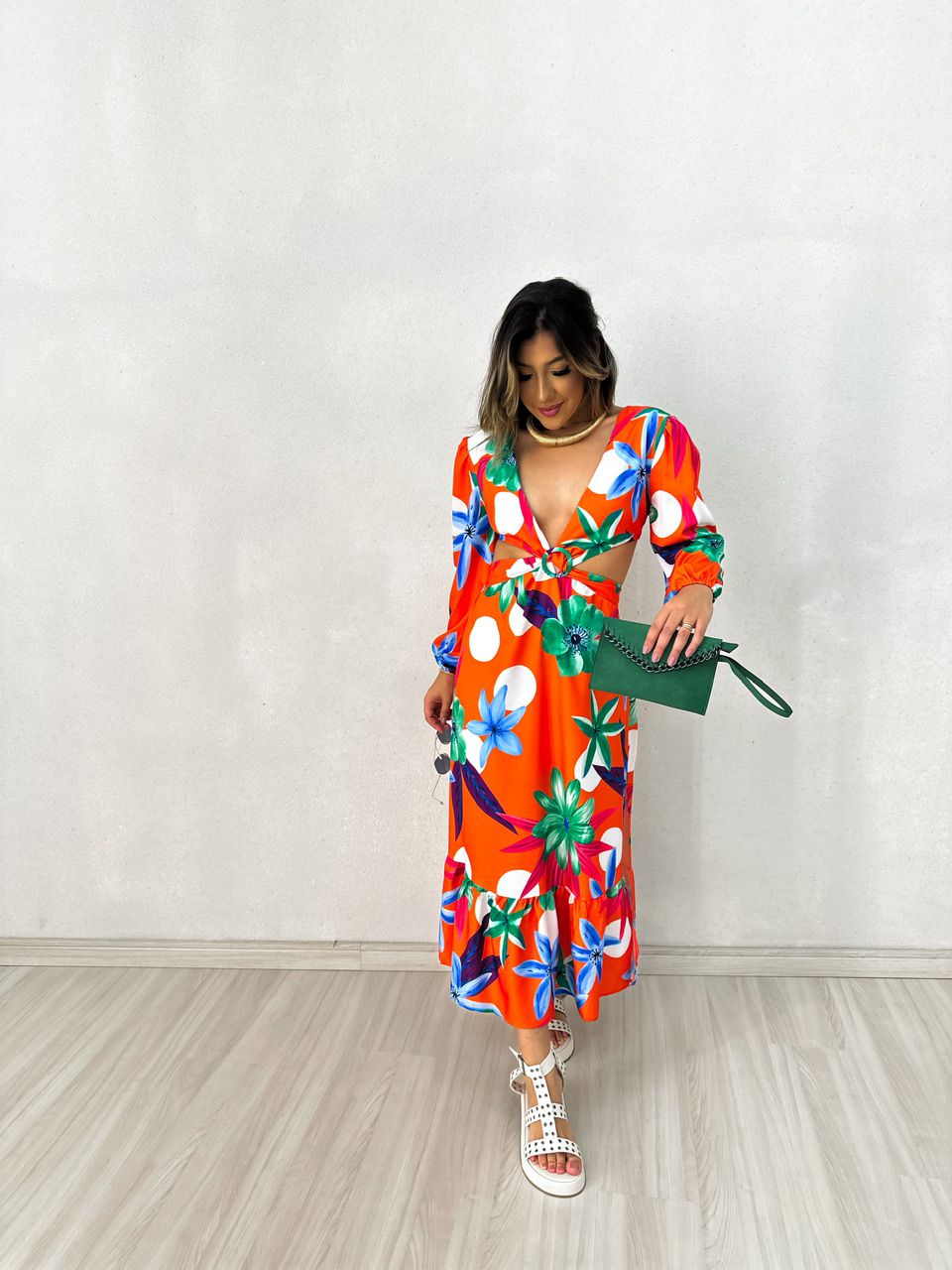 VESTIDO DAIANE FLORAL LARANJA