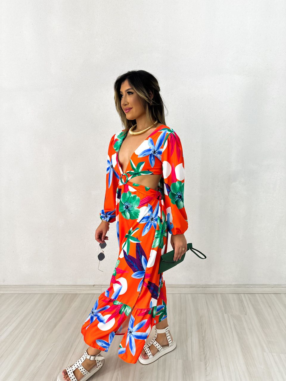 VESTIDO DAIANE FLORAL LARANJA