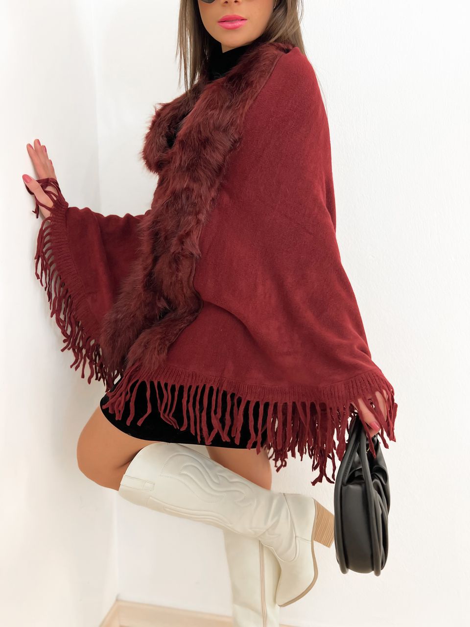PONCHO GOLA PELO Marsala