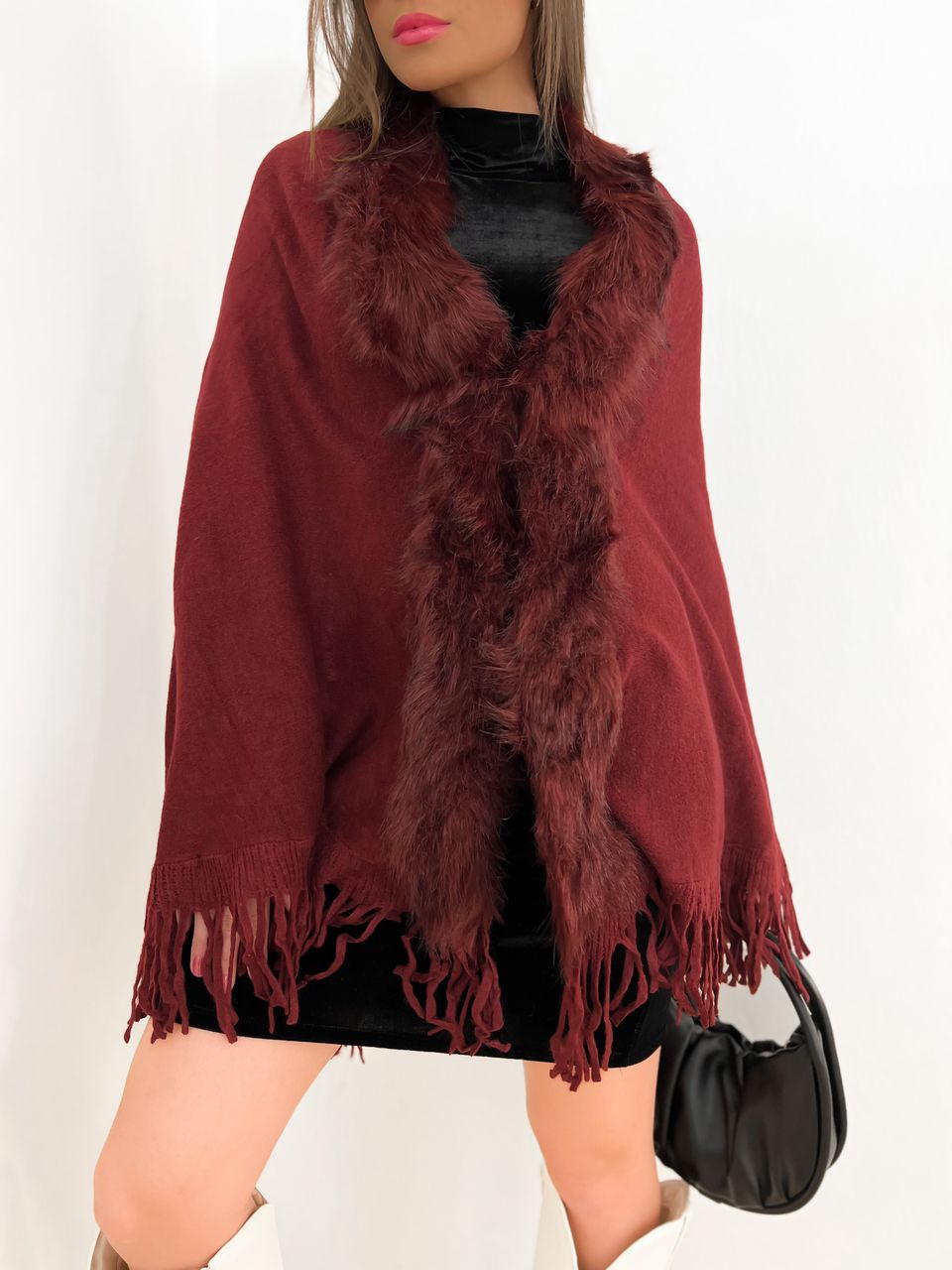 PONCHO GOLA PELO Marsala