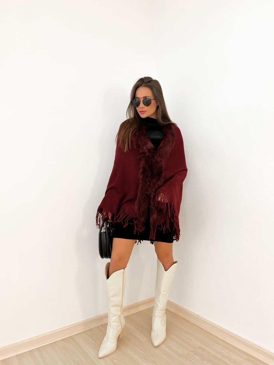 PONCHO GOLA PELO Marsala