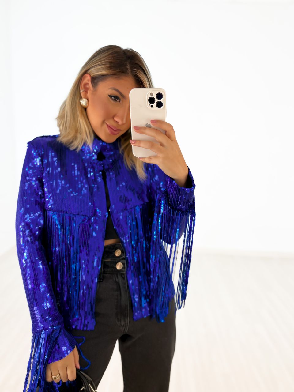 JAQUETA FRANJA PAETÊ azul