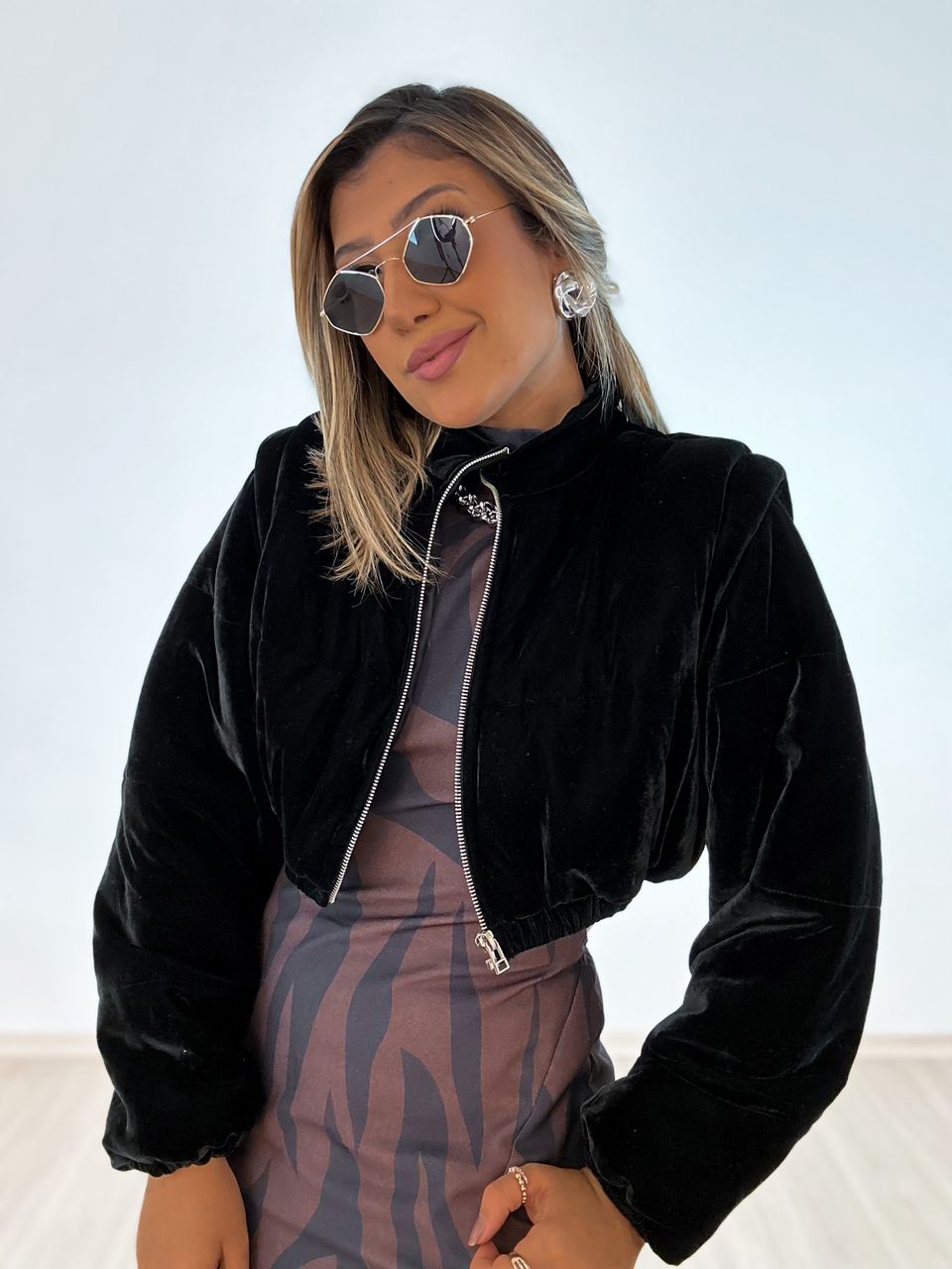JAQUETA VELUDO PUFFER Preta