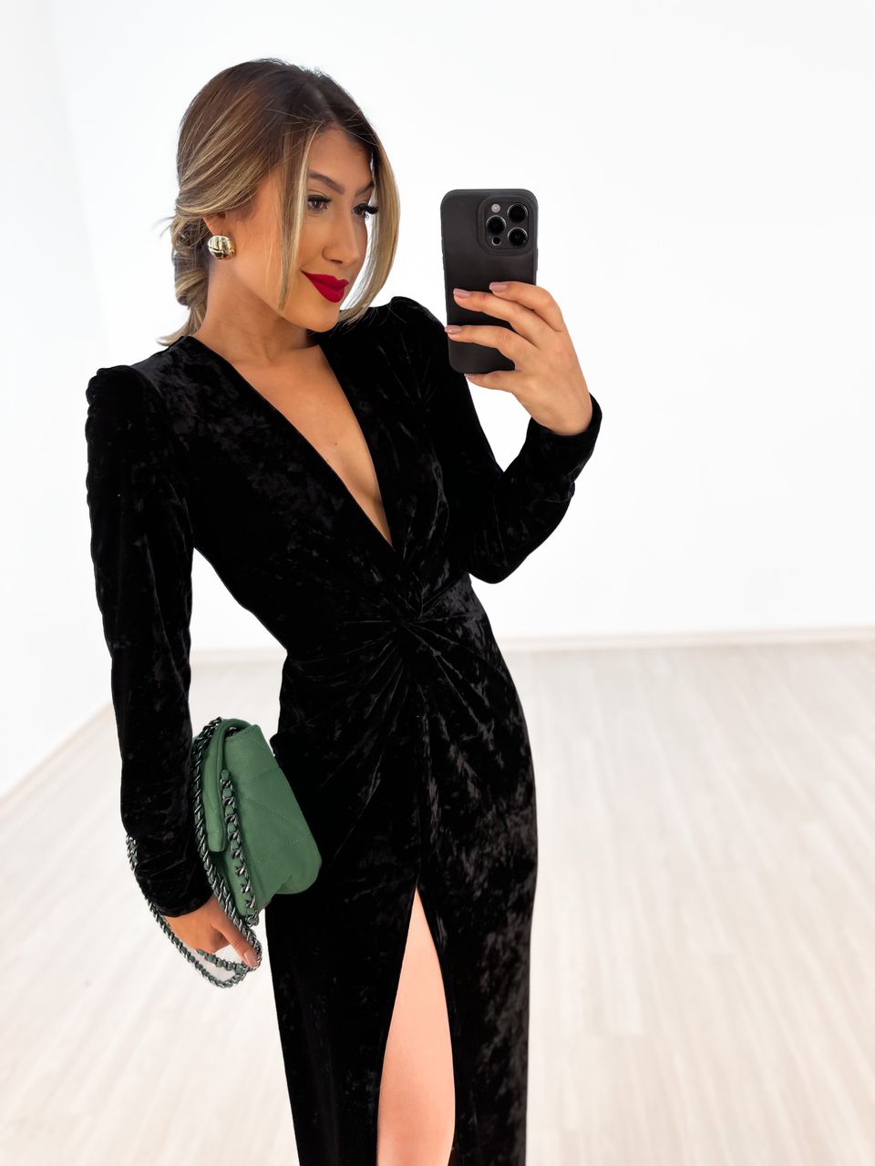 VESTIDO LONGO CF VELUDO Preto