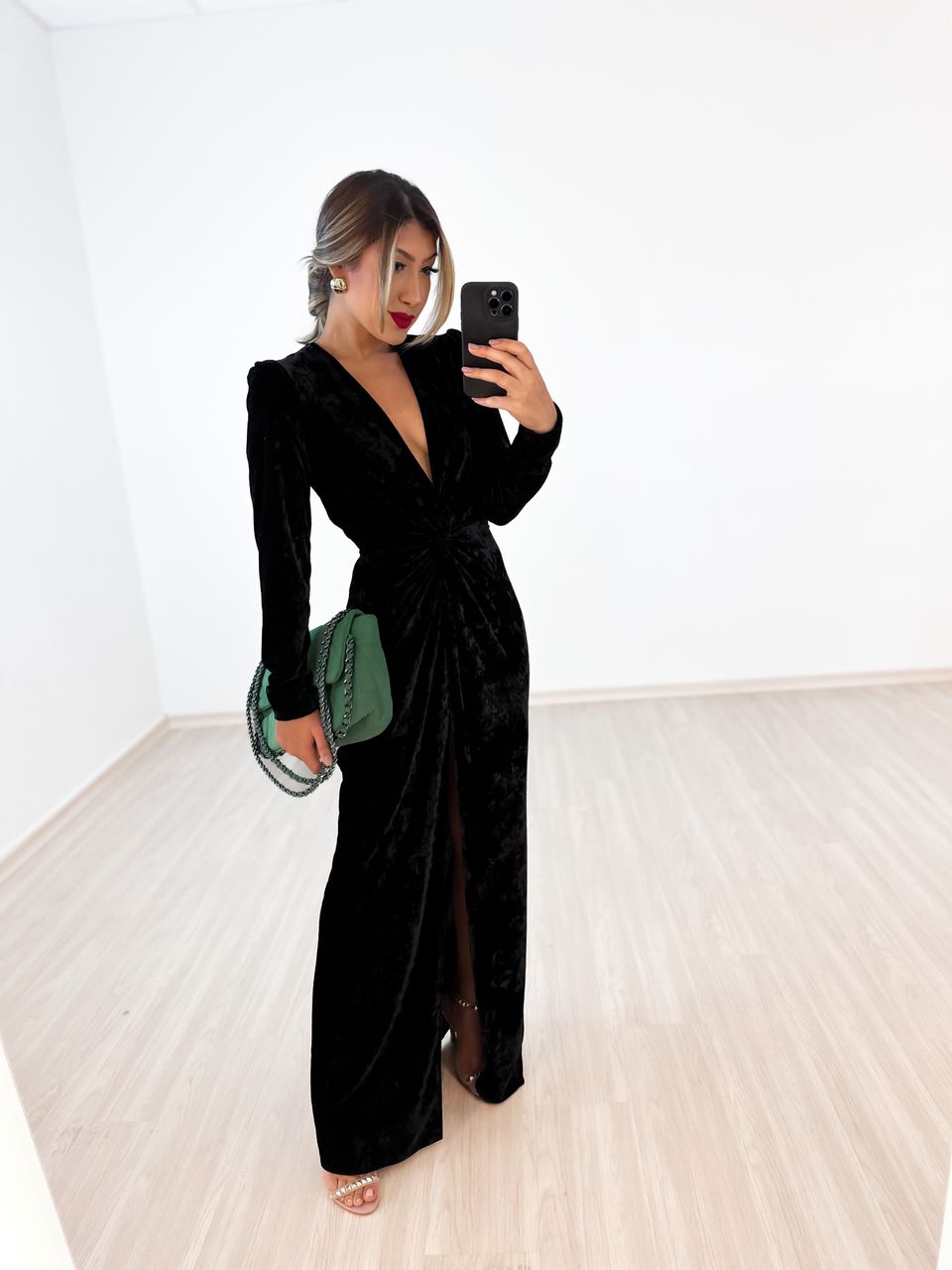 VESTIDO LONGO CF VELUDO Preto
