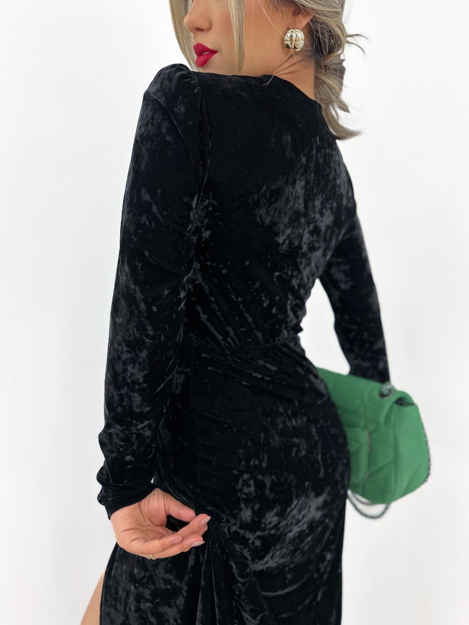 VESTIDO LONGO CF VELUDO Preto