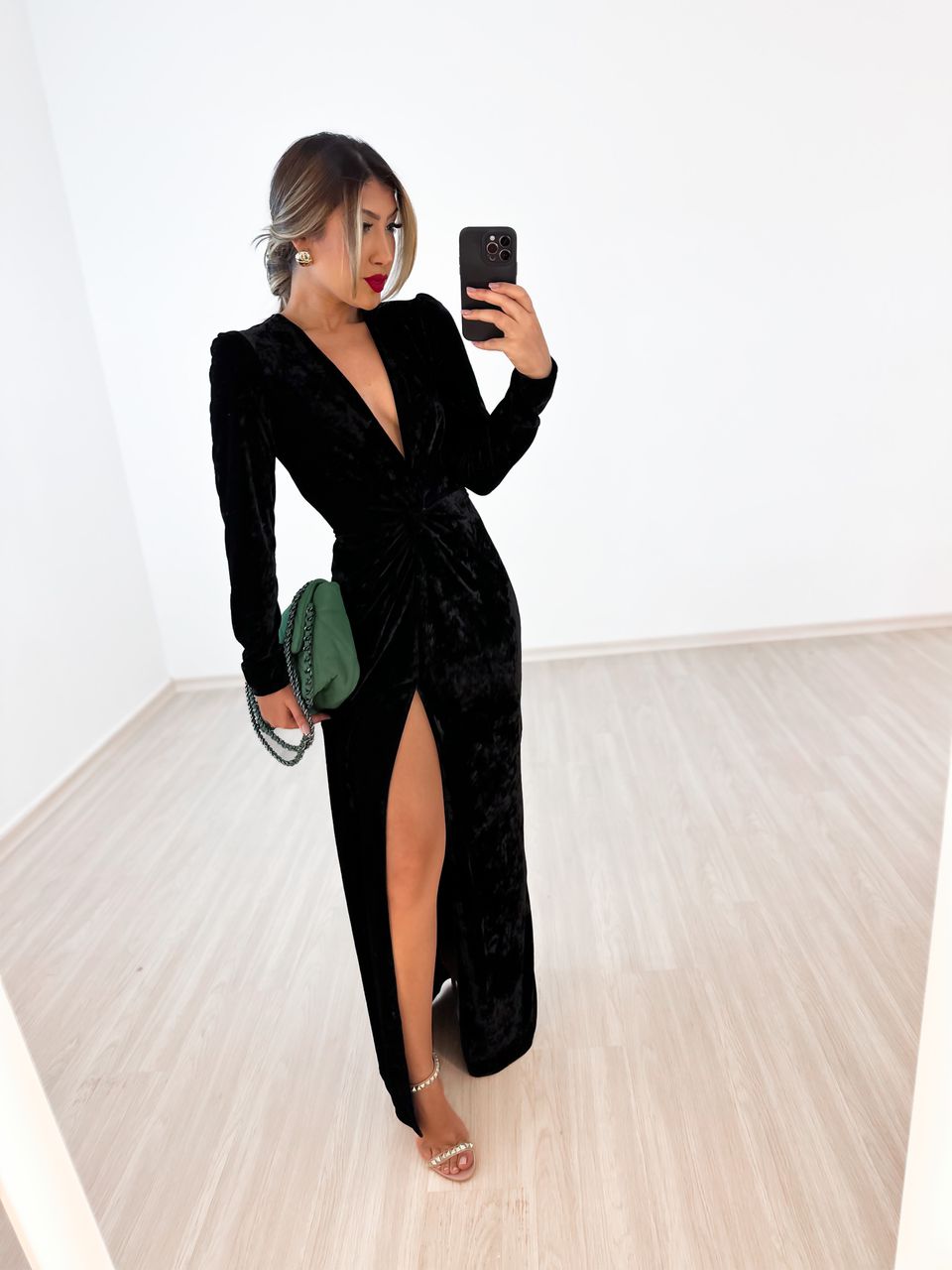 VESTIDO LONGO CF VELUDO Preto
